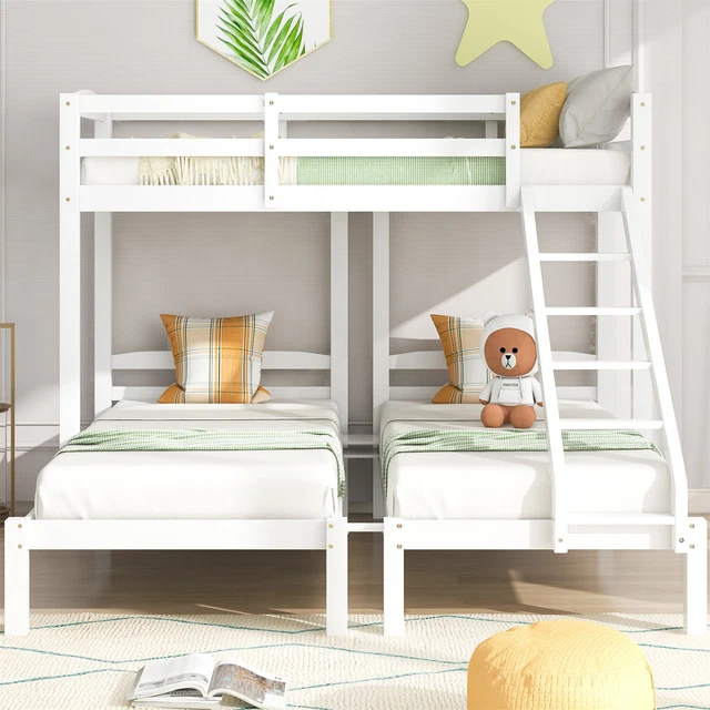 BUNK BEDS TRIPLE 3ft Single Bed Pine Wood Bed Frame High Sleeper for ...