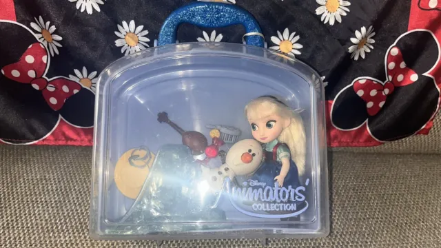 Elsa Frozen Disney Store Mini Animator Doll Playset with Olaf, Ice Slide & Case