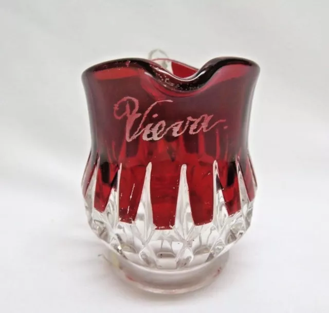 Antique EAPG Ruby Red Flash Glass Creamer Mug / Cup / Viera