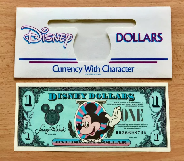 1990 Genuine Mickey Mouse Disney Dollar - $1 Banknote Uncirculated Mint Cond 2