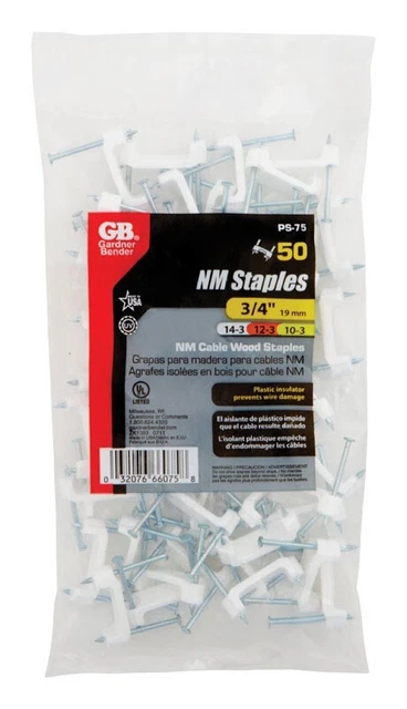 Gardner Bender 3/4 in. 19 mm White Plastic Insulator NM Cable Wood Staples 50 pk