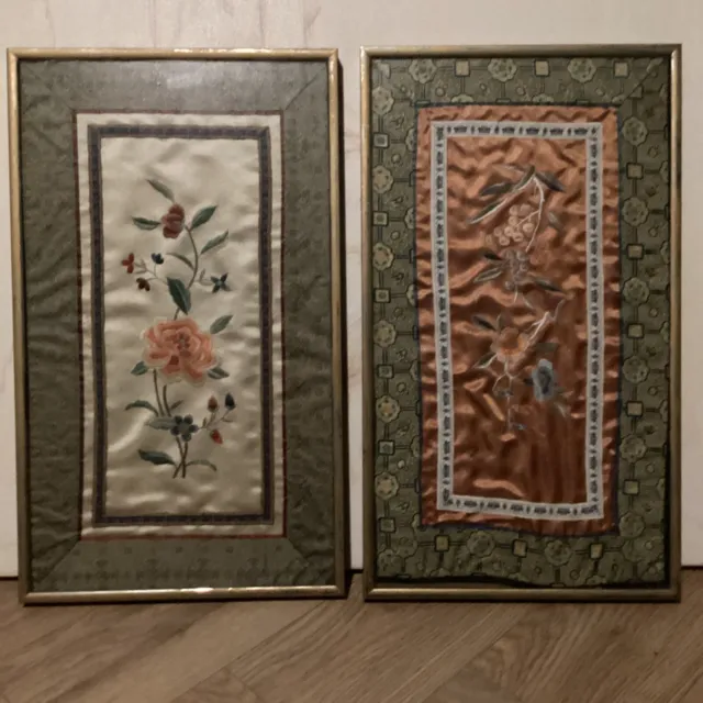 embroided silk panels chinese antique embroided silk pictures in frames pair of