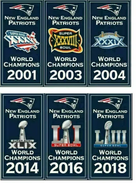 New England Patriots Super Bowl World Champions 14" x 8.5" Banners Embroidered