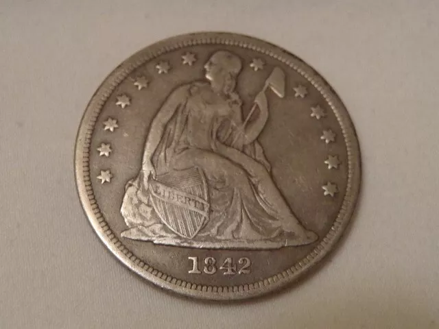 1842 U.S. Seated Liberty $1 Dollar Large Silver Coin - Circulated