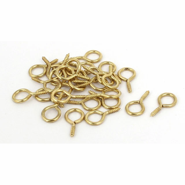 M2 Metal Copper Plated Self Tapping Screw Eye Hook Gold Tone 28pcs