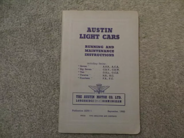 Austin Light Cars Running & Maintenance Instructions Sept 1950