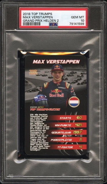 Top Trumps Grand Prix Heroden 2 Max Verstappen 2018 carta PSA 10 3x campione del mondo