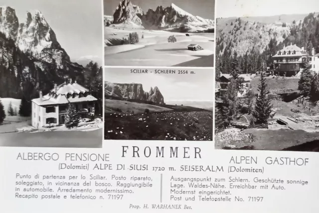 Cartolina - Albergo Pensione Frommer -  Alpe di Siusi - Alpen Gasthof - 1963