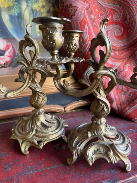 Bougeoirs Bronze Doré XIX EME Rocaille Antique Candelstick 19 eme