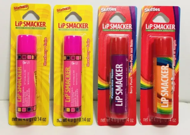 4 pkg Lip Smacker SKITTLES STARBURST Strawberry Berry-Punch Mango-Tango Balm LOT