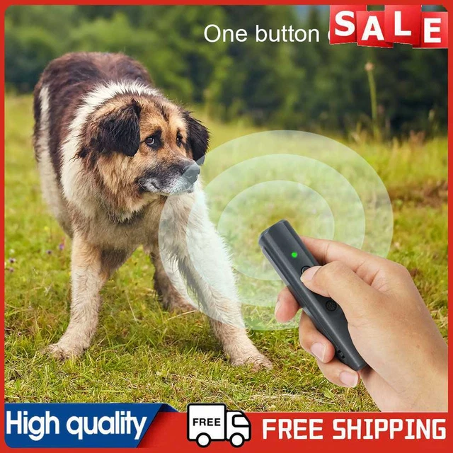 Entrenador ultrasónico de ladrido de perro portátil con linterna LED suministros para mascotas (gris)