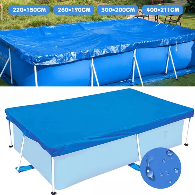 Rectangle Blue Swimming Pool Cover for Garden Outdoor Paddling Pool Tarpaulin UK