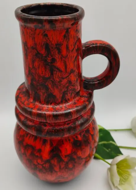 Fat Lava Vase Red Black 428-26 Pitcher Handles West German Pottery Midcentury Boho