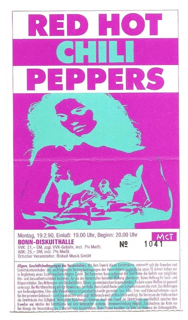 Red Hot Chili Peppers  In Concert 1990 Bonn Ticket /Konzertkarte /Eintrittskarte