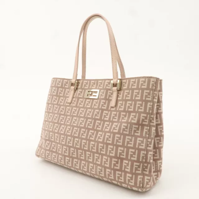 AUTH FENDI ZUCCHINO Hand Bag Pink Beige Canvas Leather 8BH132 Used $617 ...