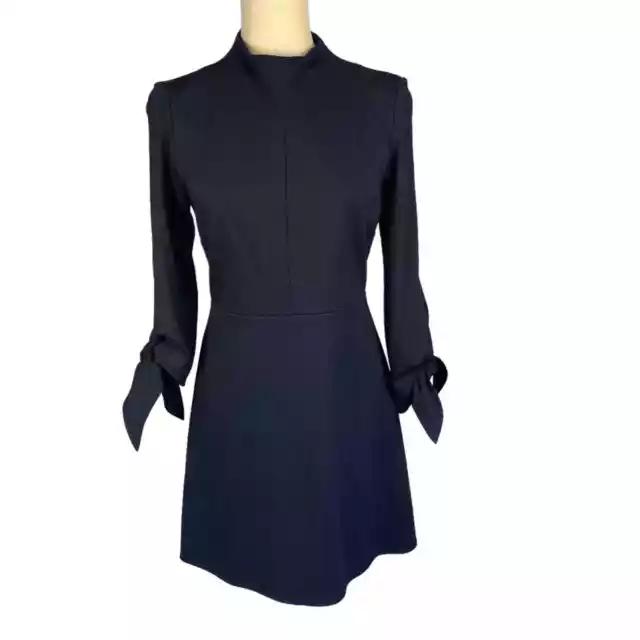 Tibi Bond Stretch Mock Neck Tie Sleeve Dress Midnight Navy Size 4 2