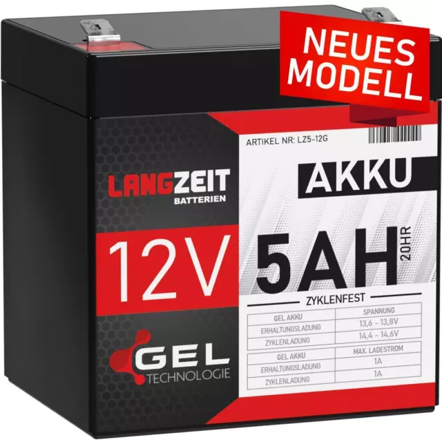 Akku 12V 5Ah Blei Gel Akku Batterie Bleiakku ers. 4Ah 4,5Ah 12Volt Battery Accu