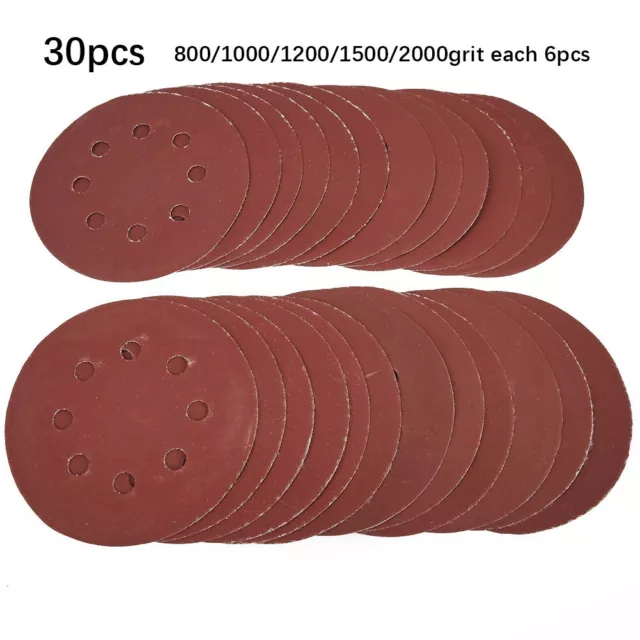 30pcs Aluminum Oxide Coated Sanding Discs 5inch 8holes Fine Sanding Grits