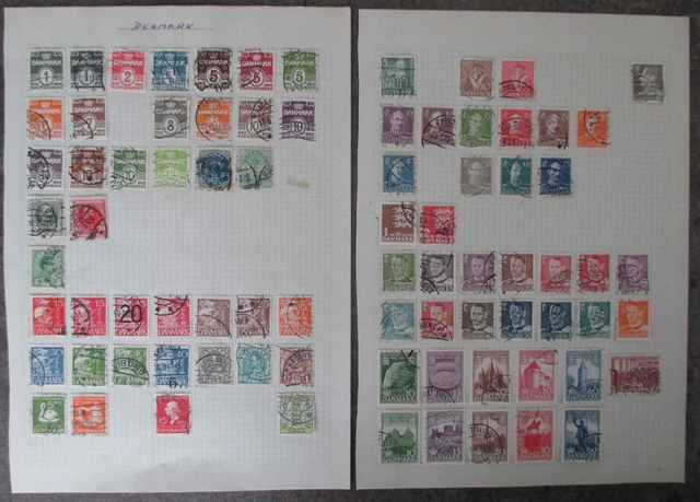 Two pages used / franked Danish vintage Denmark stamps