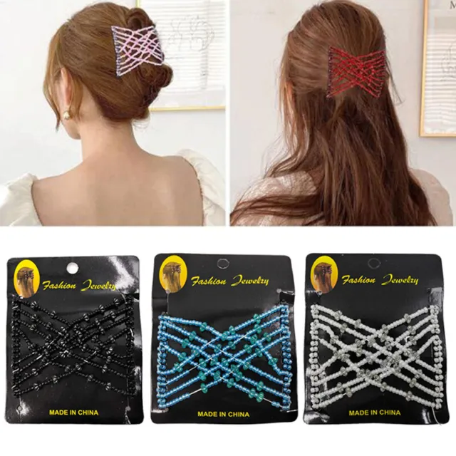 Double Hair Comb Magic Beads Elasticity Clip Stretchy Hair Combs Clips Fashion