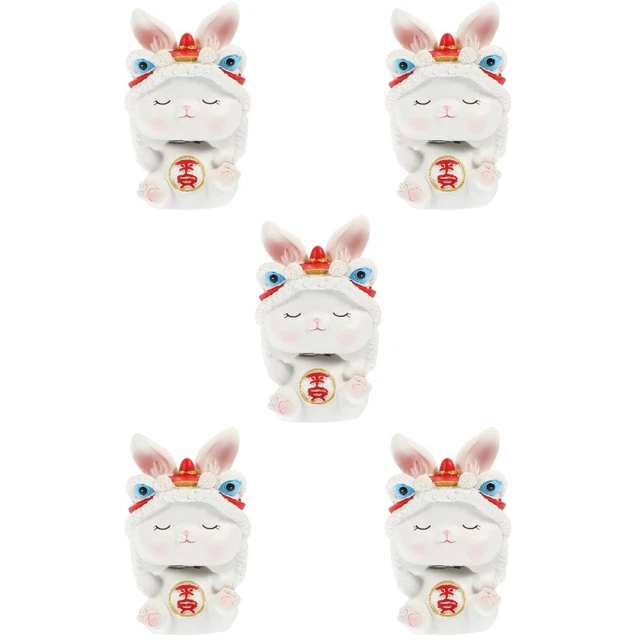 5 PCS Rabbit Year Lucky Statues Animal Figurine Resin Craft Ornaments Model