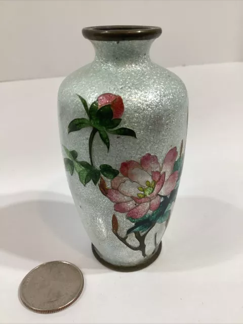 Very Rare Signed Beautiful Japanese Antique Ginbari Cloisonne Vase 3 3/4” High