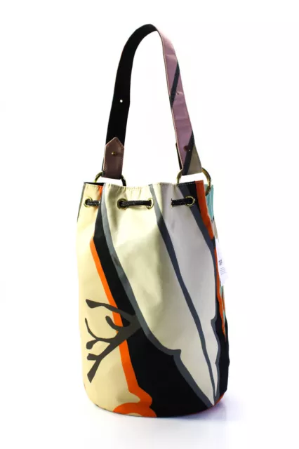 Diane Von Furstenberg Womens Striped Stassi Bucket Tote Bag Beige Handbag