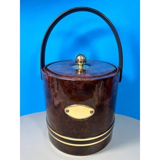 Ice Bucket - Georges Briard Vinyl Retro with Lid Clean 1980's Brown Gold Drinks