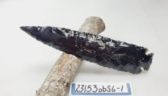 6.5" Obsidian Spearhead - Lance Head - Drill Point Hand Knapped "Dragon Glass"
