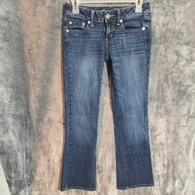 Womens American Eagle Denim Blue Jeans Favorite Boyfriend Stretch Sz 0 Bootcut