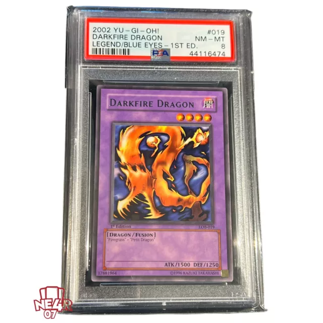 Yu Gi Oh PSA 8 Graded Darkfire Dragon 1st Edición Lob-019 Blue Eyes Blanco