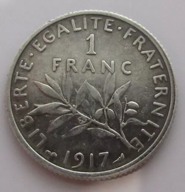 1917 French Republic 1 Franc .835 Silver Coin + Flip Liberte Egalite Fraternite