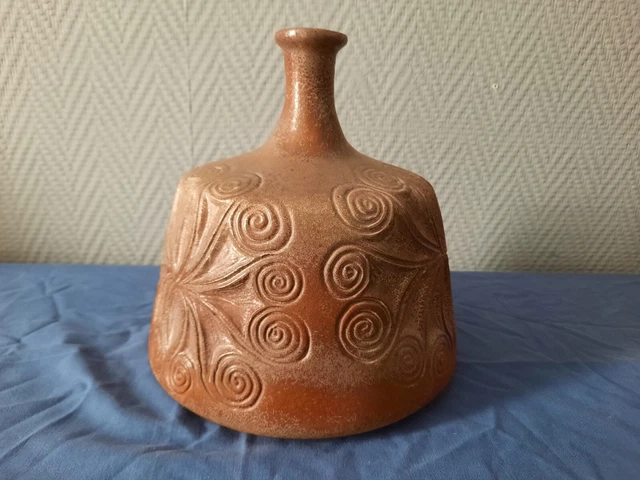 Vase bouteille en grès vernissé signé Fred et Andrée Stocker vintage 1950 - 623A