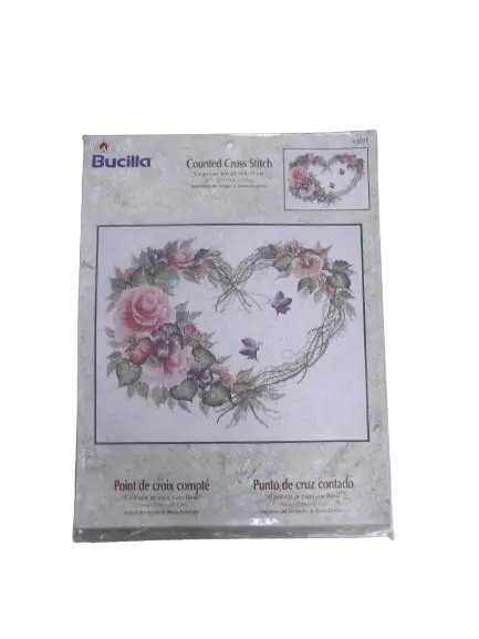 Bucilla Dewberry Counted Cross Stitch Kit Grapevine Wreath with Floral 43092 NEW