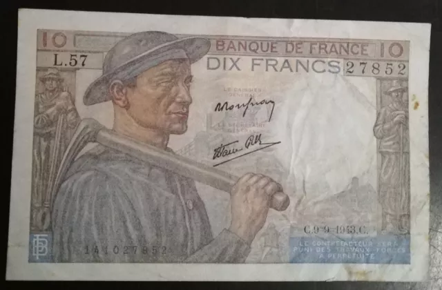 Billet Français 10 Francs Mineur Départ 1 Euro