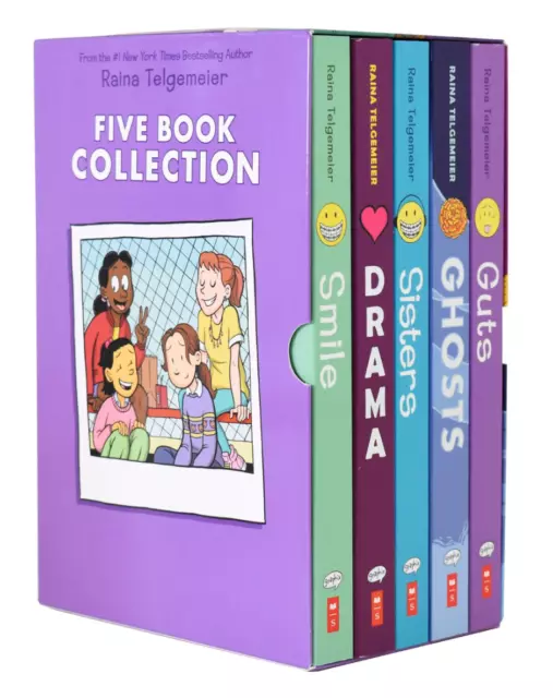 NEW Raina Telgemeier 5 Books Collection Book Set Sisters Smile Drama Ghosts Guts