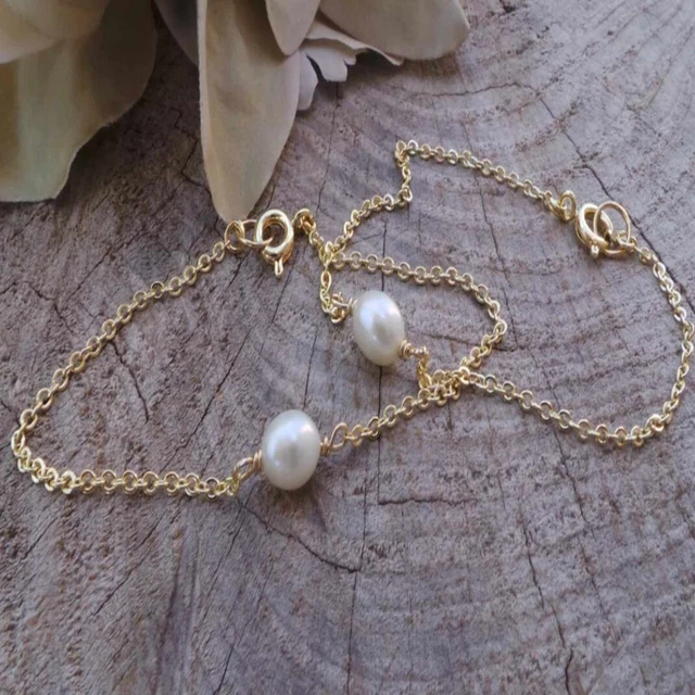 Natural Oval freshwater pearl 18k gold snap hook Bracelet Classic
