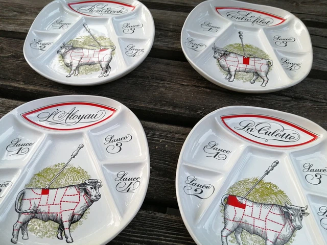 Ensemble de six assiettes de service et plateau de foie gras vintage - France