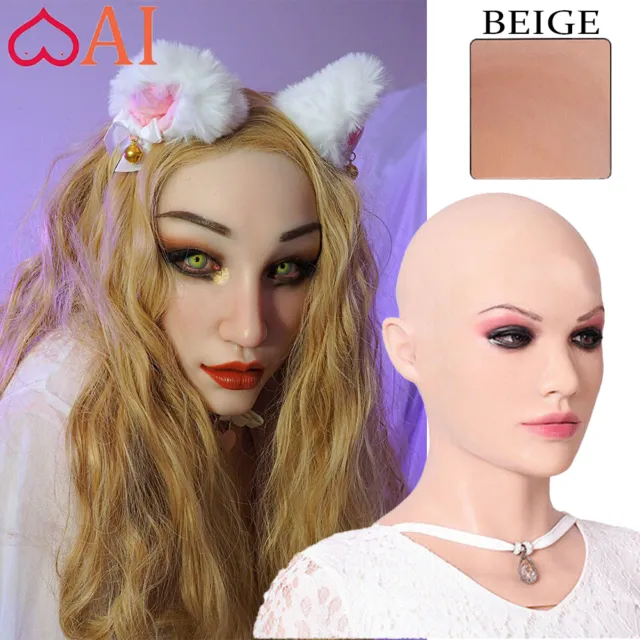 Realistic Silicone Female Head Mask Crossdresser Face Mask For Adult For Cosplay