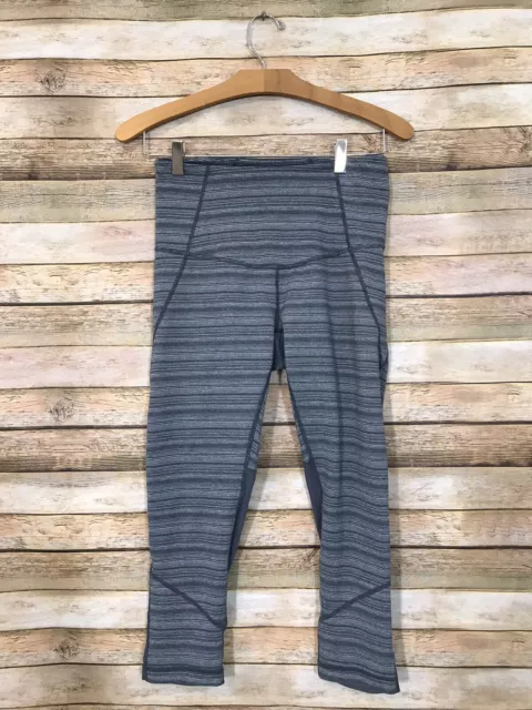 Zella Womens Size Small Crop Leggings Black Grey Striped