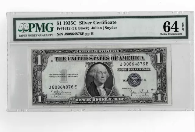 1935C $1 Silver- Fr. 1612 (JE Block)-- PMG CU 64 EPQ