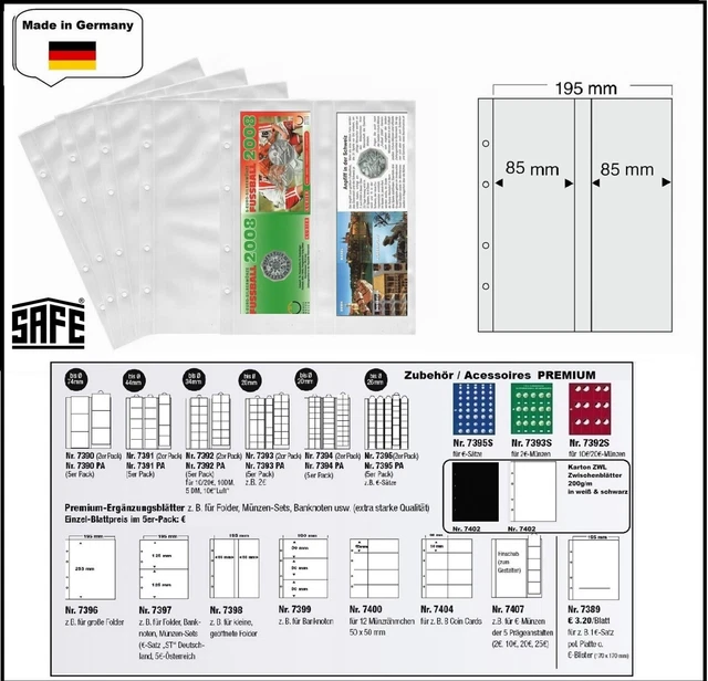 SAFE 7395 S LOT de 4 Feuilles rangement monnaie Premium 5x(1 cent à 2 euros) EUR 22,00 - FR