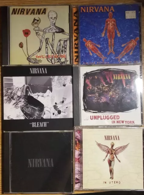 Nirvana CD Album Lot of 6 (In Utero, Bleach, Unplugged/Plugged Incesticide, S/T)