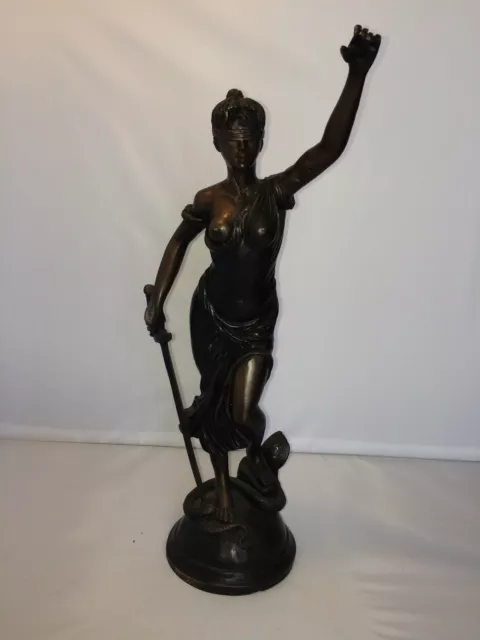 Antique 1800s French Bronze Spelter Statue Victorian Woman - Fabrique Francaise