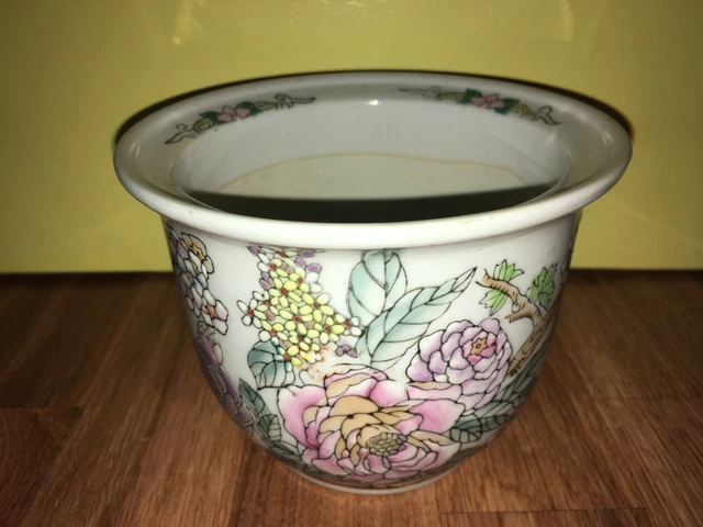 VINTAGE ASIAN CHINESE Chinoiserie Planter Fish Bowl Jardiniere Floral