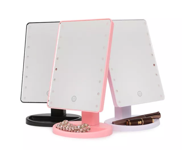 22 LED MAKE-UP VANITY MIRROR Tabletop Light Up Touch Screen Cosmetic Bathroom