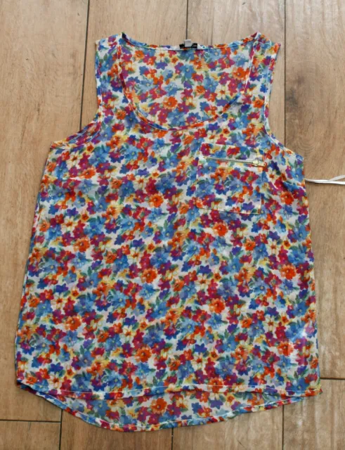 NEW! NEW LOOK Pretty floral blouse vest top SIZE 8 tunic dip hem floaty sun