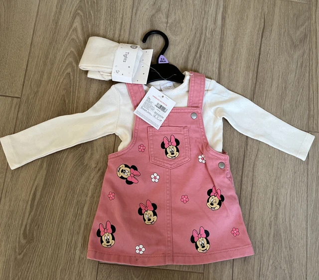 Baby Girls 3-6 Months F&F Disney Minnie Mouse Dress Vest Tights Pink