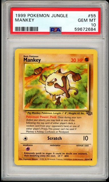 Pokemon PSA 10 Jungle Set Mankey 55/64