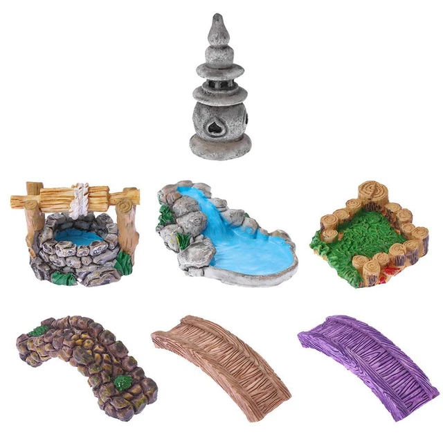 Home Decor Miniature Model Grassland Bridge Pool Figurine Micro Landscape
